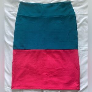 LuLaRoe Cassie Xl Skirt Color-block Green Coral and Pink